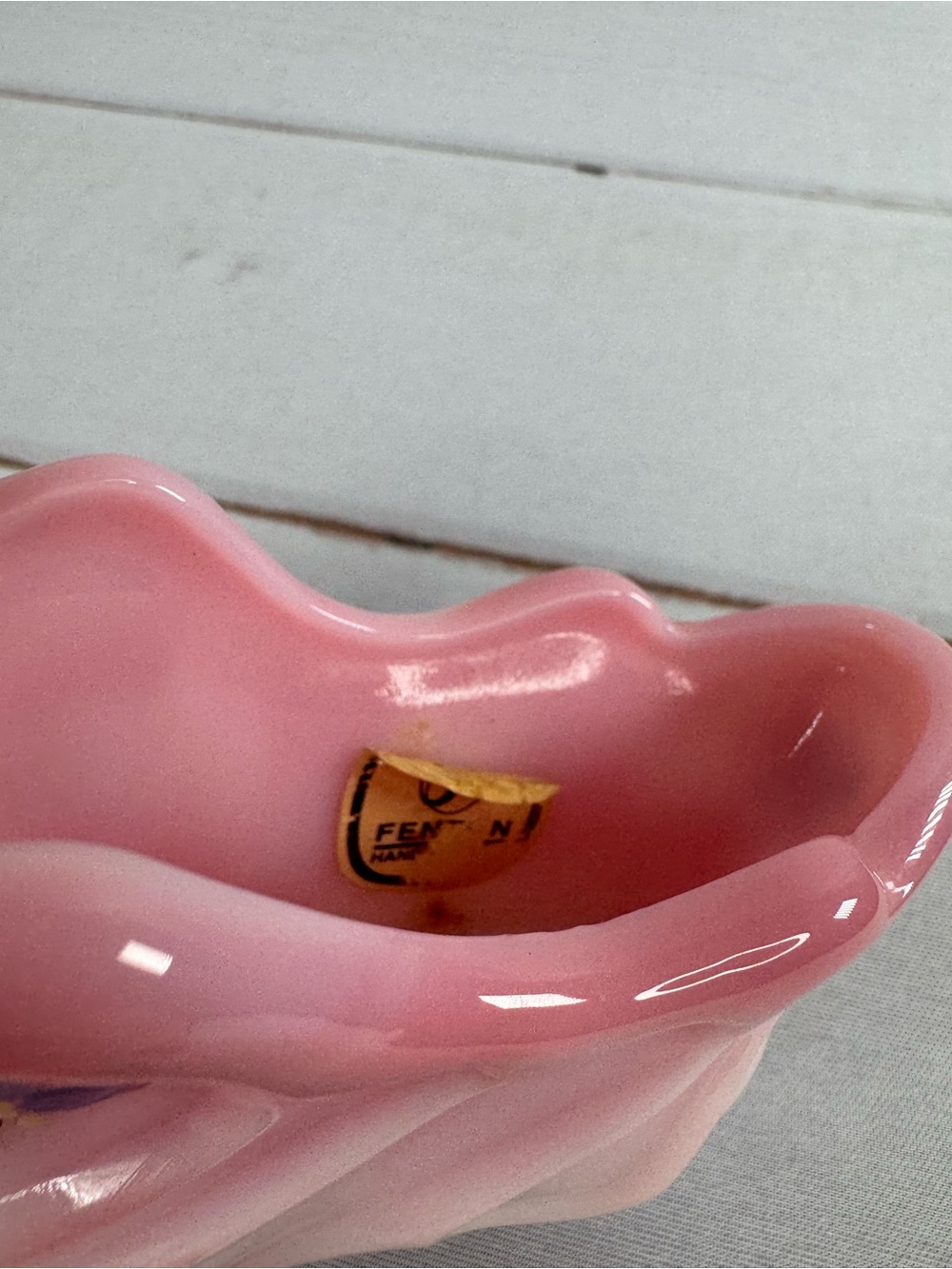 Vintage Fenton Rosalene Pink Hand Painted Glass Slipper Shoe Signed - Picture 3 of 12